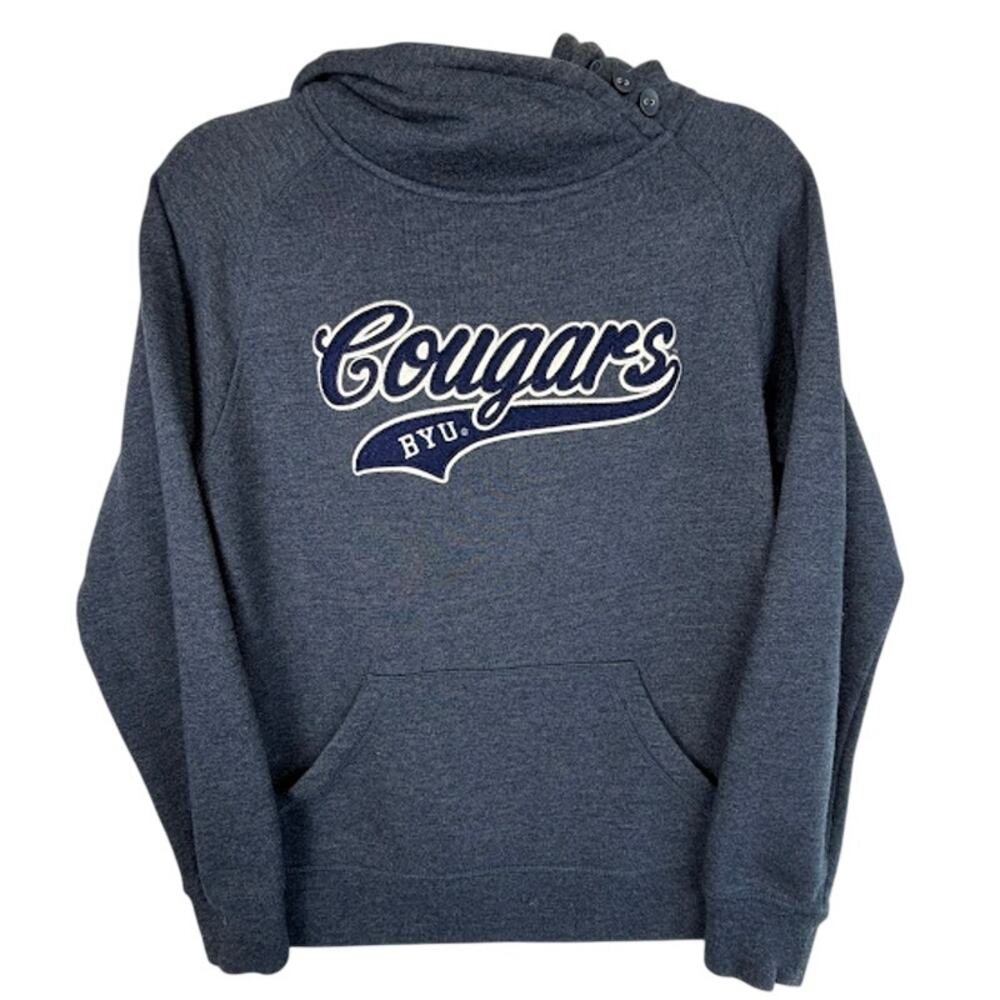 BYU Cougars Emroidered Ouray Hoodie Women S Blue Cowl Neck 3 Button Pullover